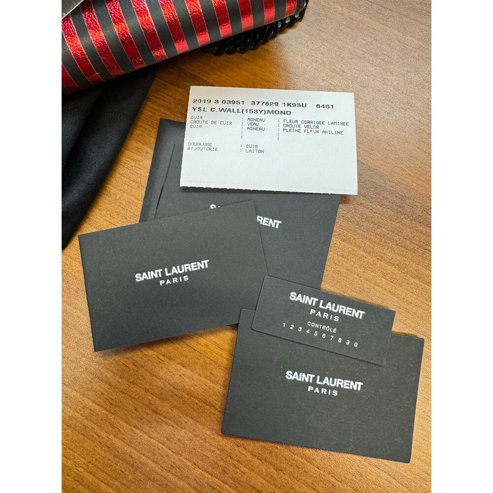 Saint Laurent Metallic Striped Monogram Chain Wallet in Red/Black - Picture 16 of 16